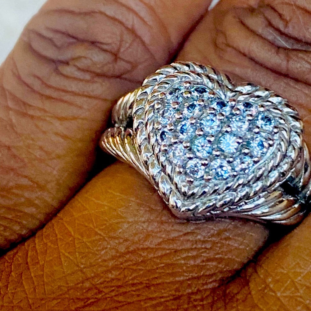 JUDITH RIPKA STERLING SILVER AND CZ HEART RING 9